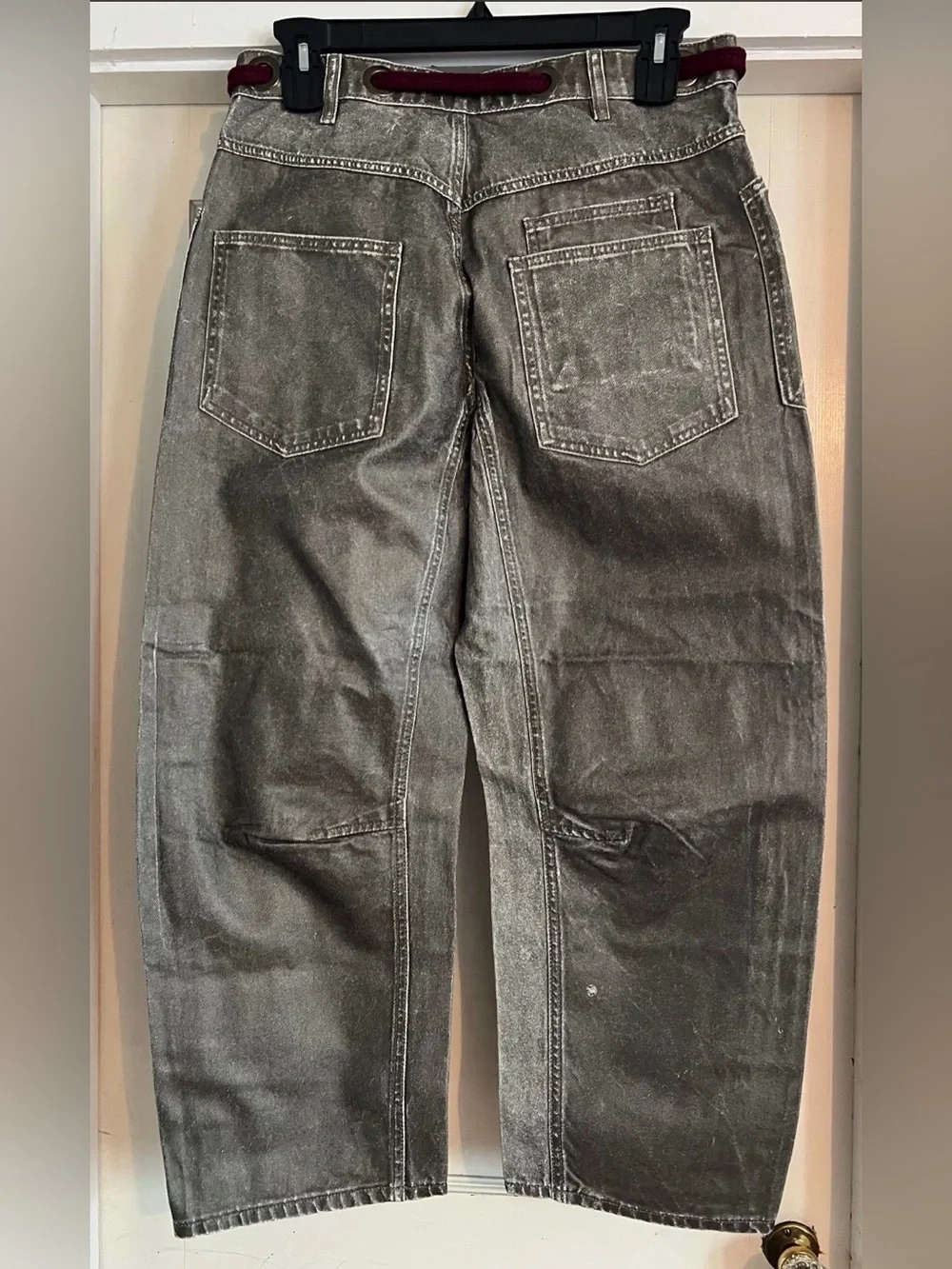 Free People We the Free Moxie Pull-On Barrel Jeans in Metallic gray Size 29